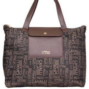 Roberto Cavalli - Class Tote Bag - Chocolate with Tonal Letters - NWT